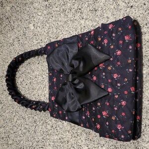 Insulated Navy Blue and Floral Quilted Lunch Tote